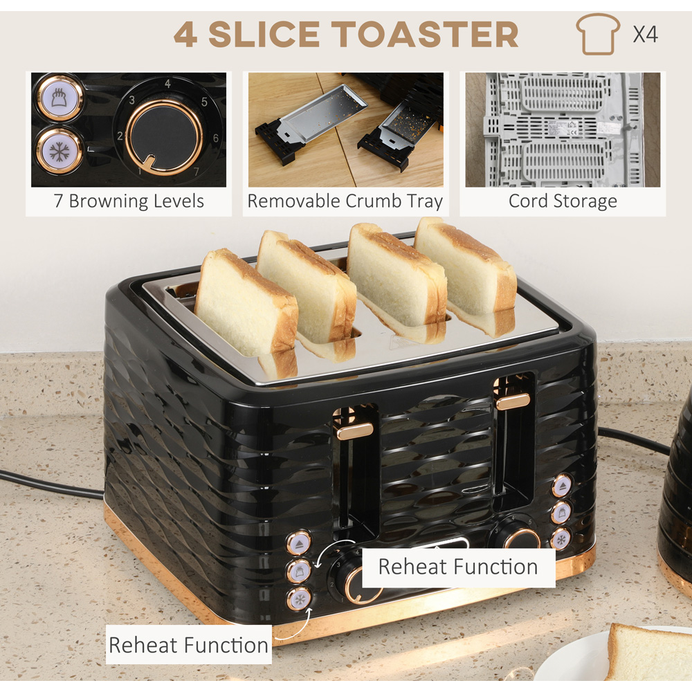HOMCOM 800-162V70BK Black 1.7L Kettle and 4 Slice Toaster Set Image 5