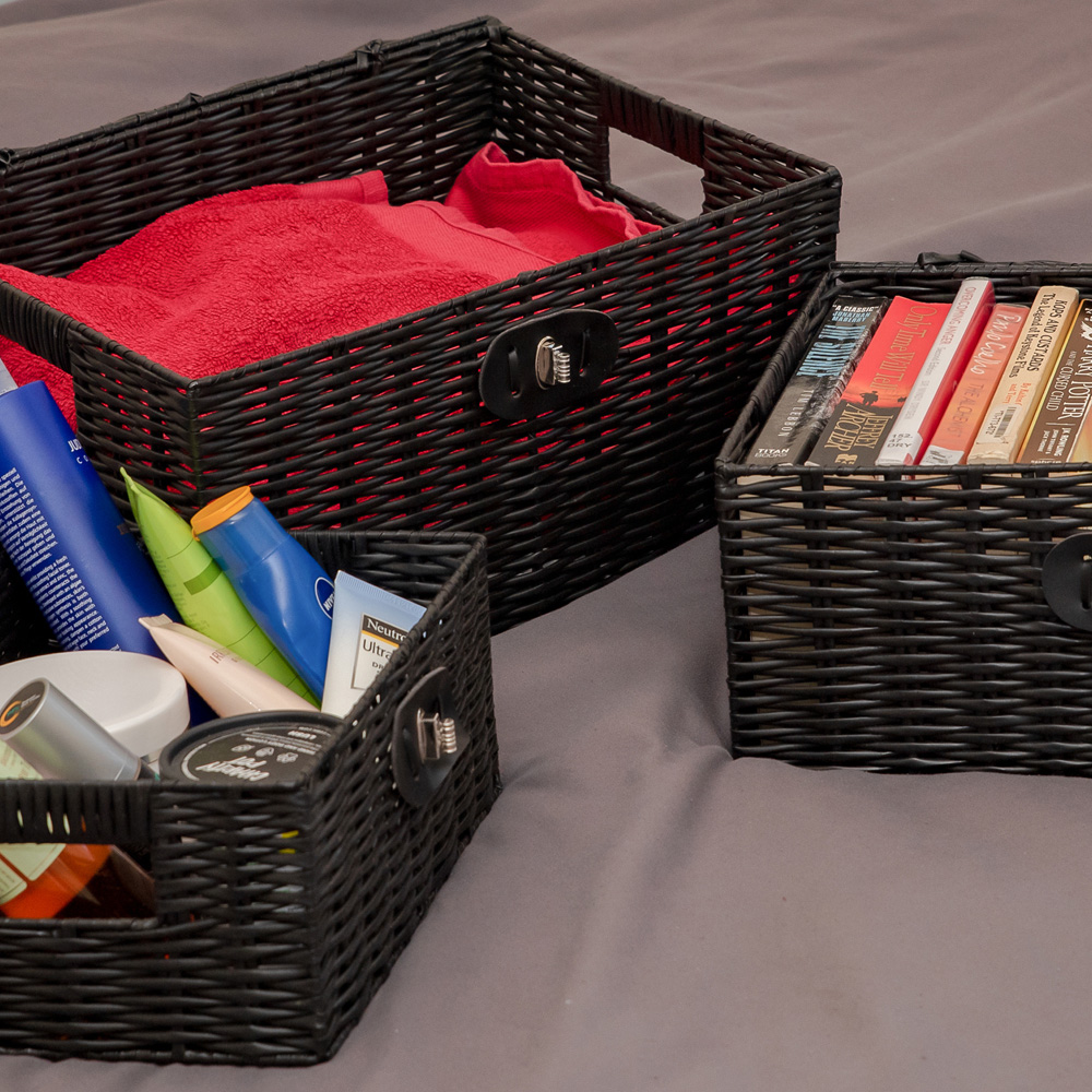 Innoteck Essentials Black Woven Hamper Storage Baskets with Lid 3 Pack Image 7