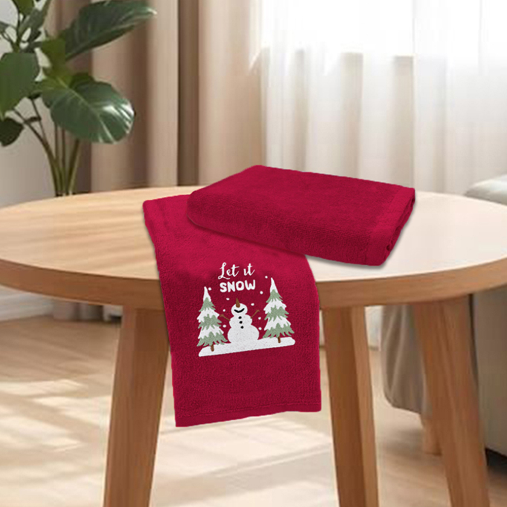 Noel Square Let It Snow Red Hand Towel 2 Pack Image 2