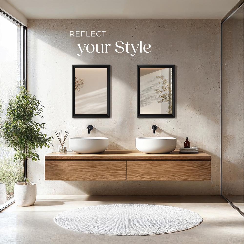 tectake Elina Black Rectangular Wall Mounted Mirror 60 x 40cm Image 2