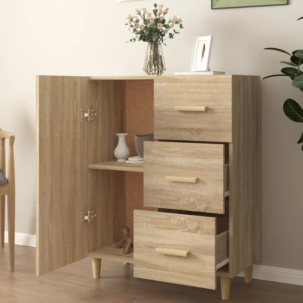 vidaXL Single Door 3 Drawer Sonoma Oak Sideboard with Wooden Legs Image 3