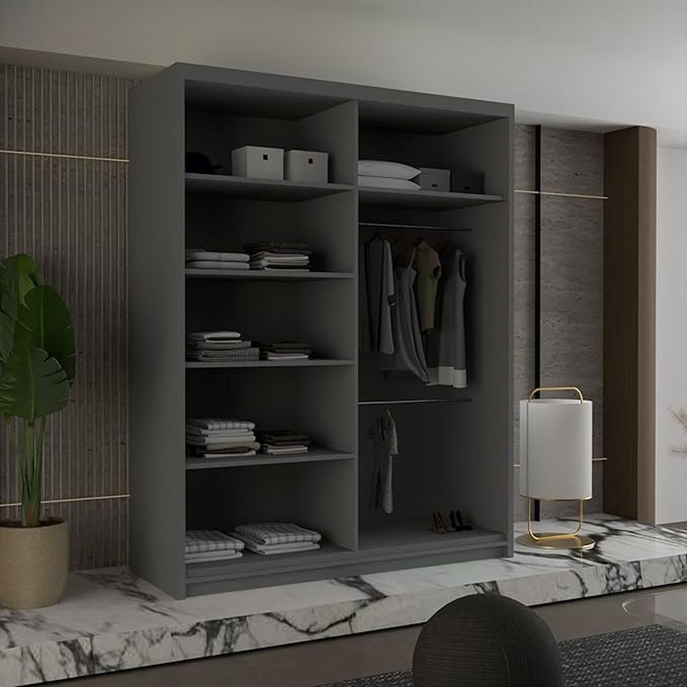 Sliding Wardrobes 4U Diamond 2 Door Grey Mirrored Wardrobe 150cm Image 3