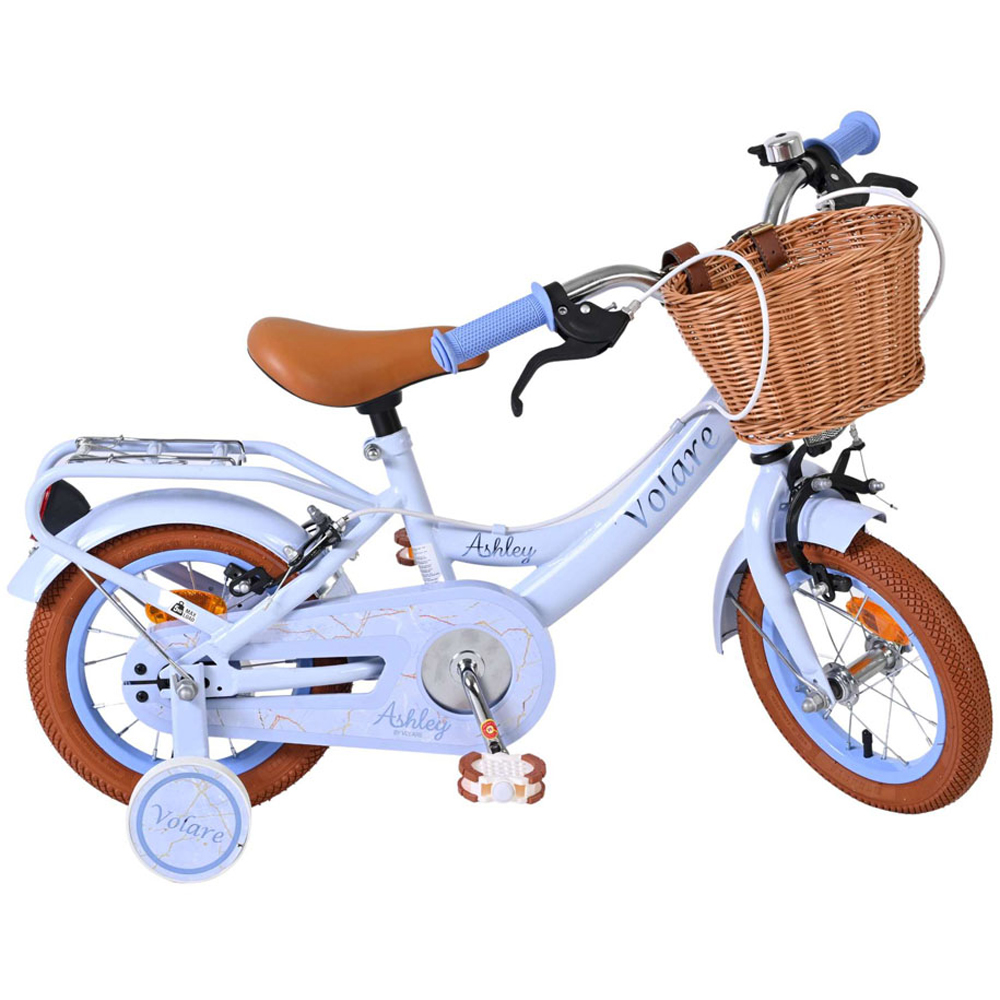 Volare Ashley Kids 12 inch Blue Pastel Bike with Stabilisers Rack and Basket Image 3