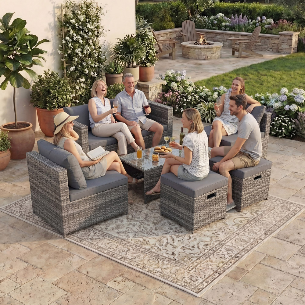 GARDEN VIDA Islay 6 Seater Grey Rattan Garden Lounge Set Image 3
