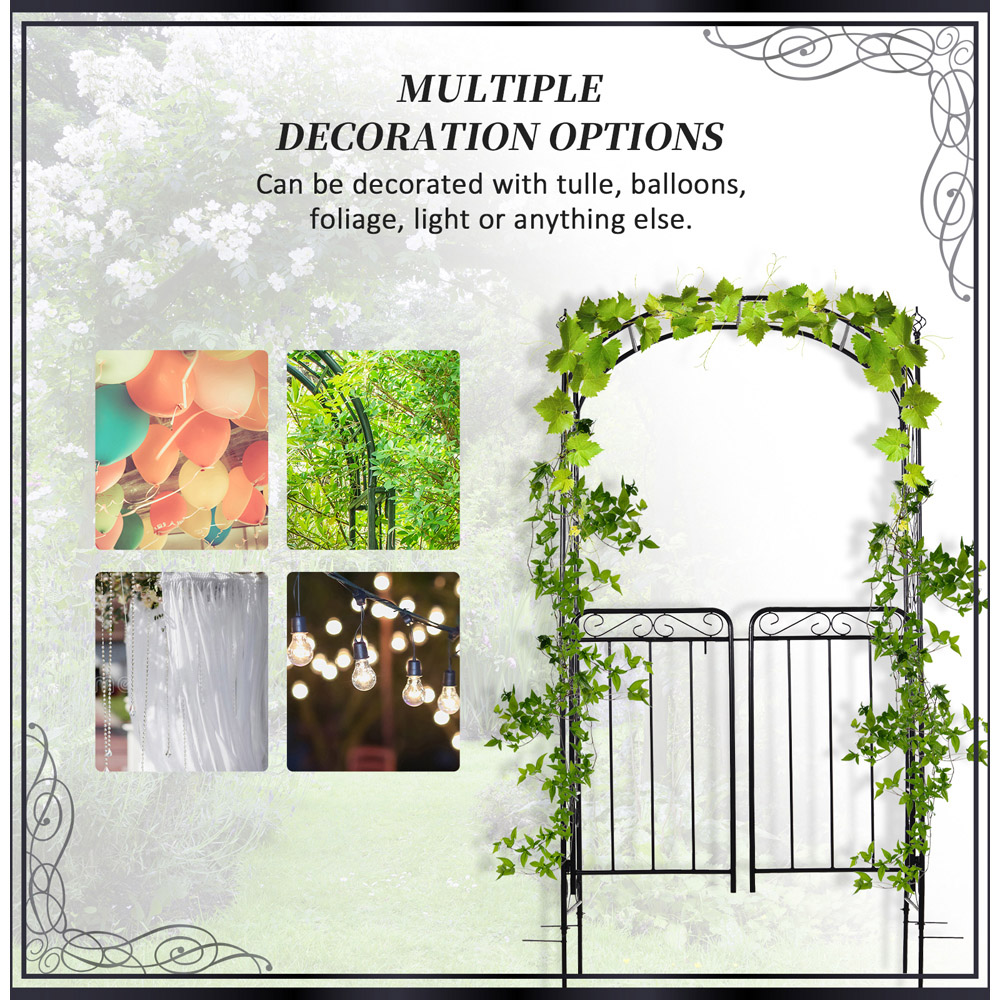 Outsunny Antique Black Metal Garden Arch with Gate Image 5