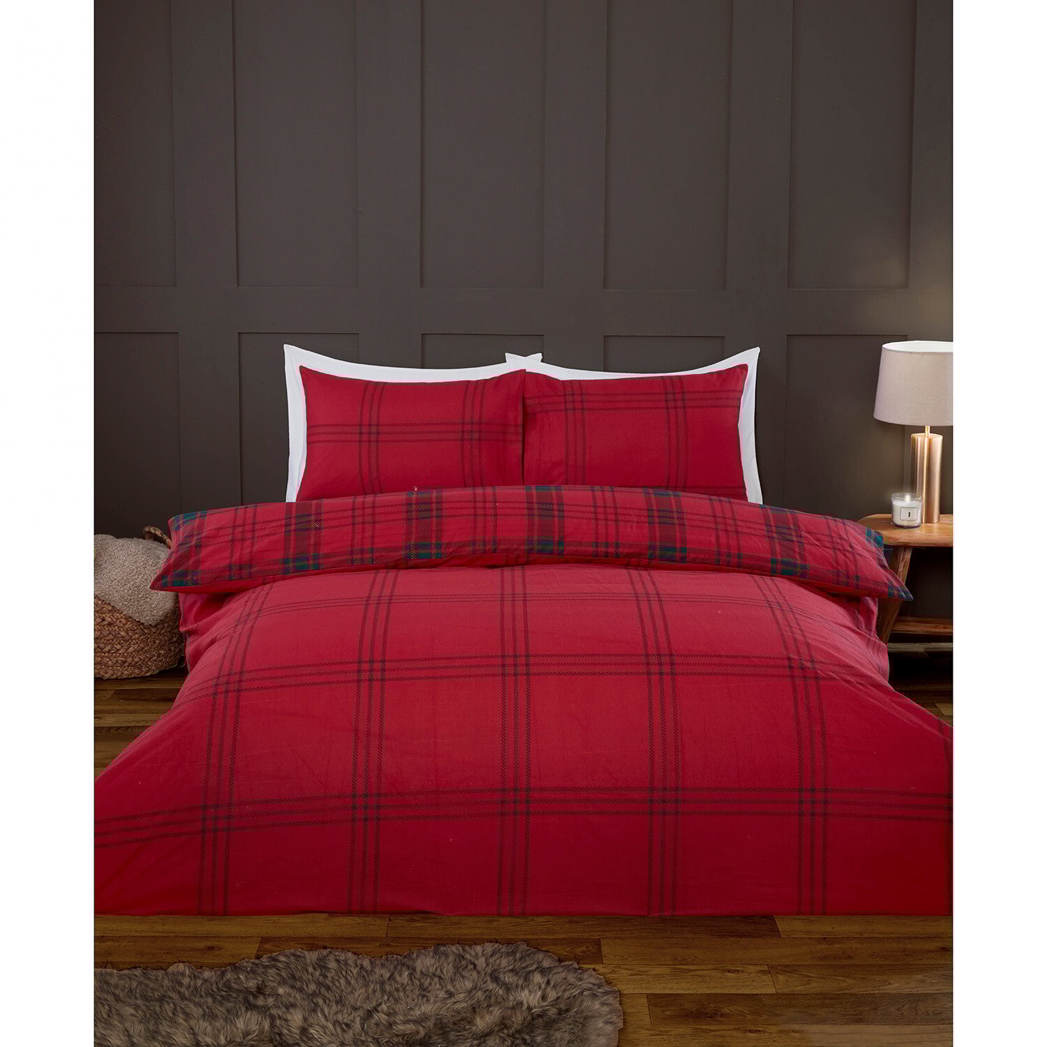 Kirkland Check Duvet Cover and Pillowcase Set - Red / King Image 2