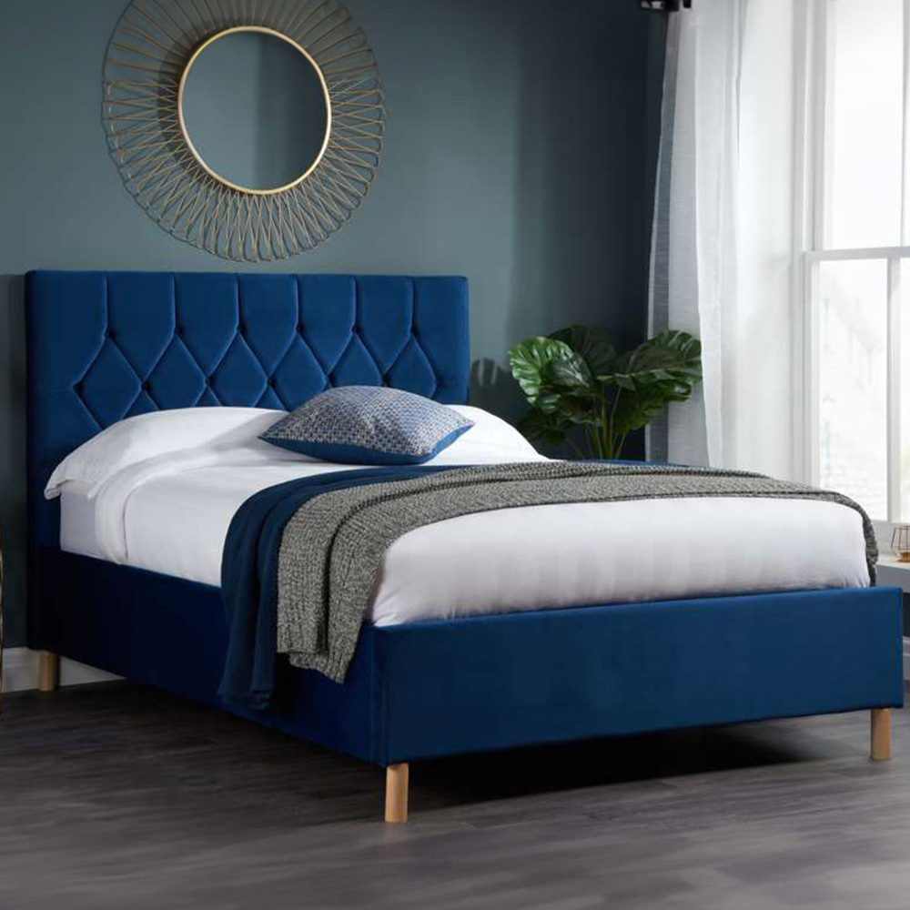 Loxley Small Double Blue Fabric Ottoman Bed Image 1