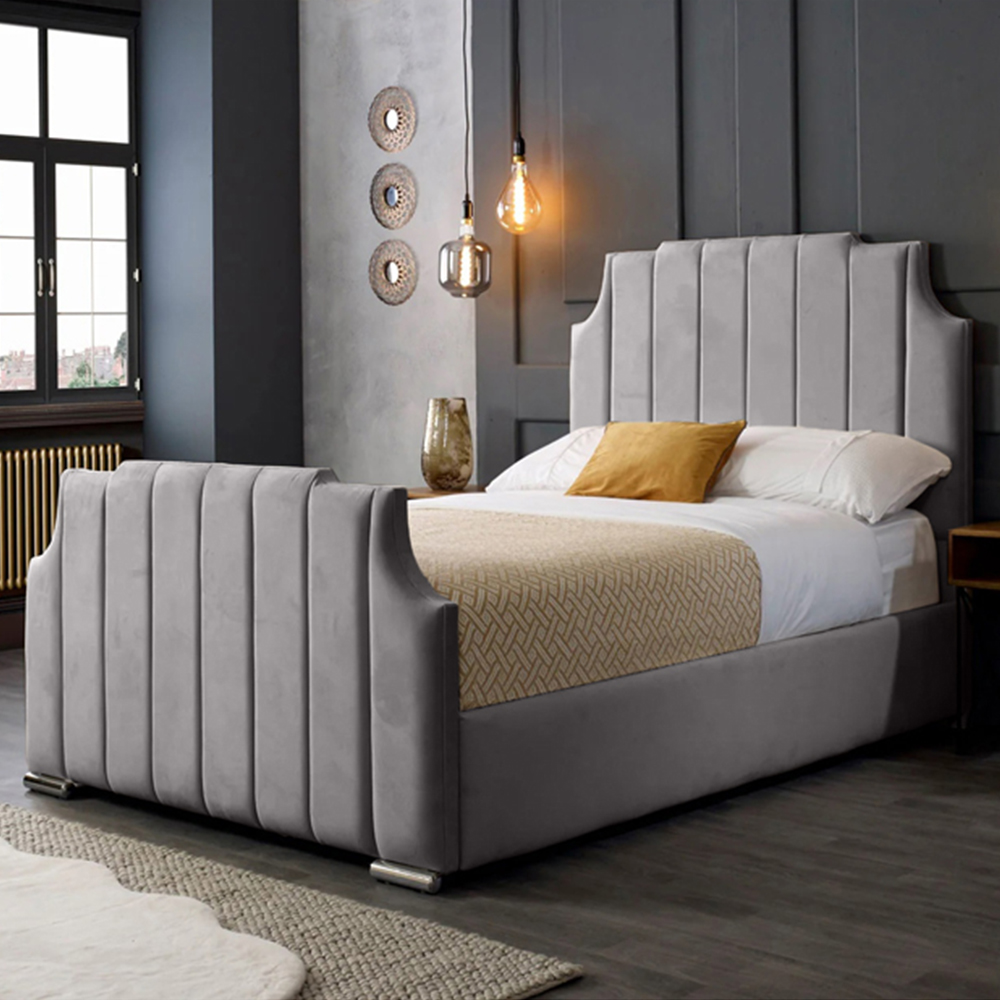 Eleganza Home Nelson Super King Size Silver Plush Velvet Bed Frame with Headboard Image 1