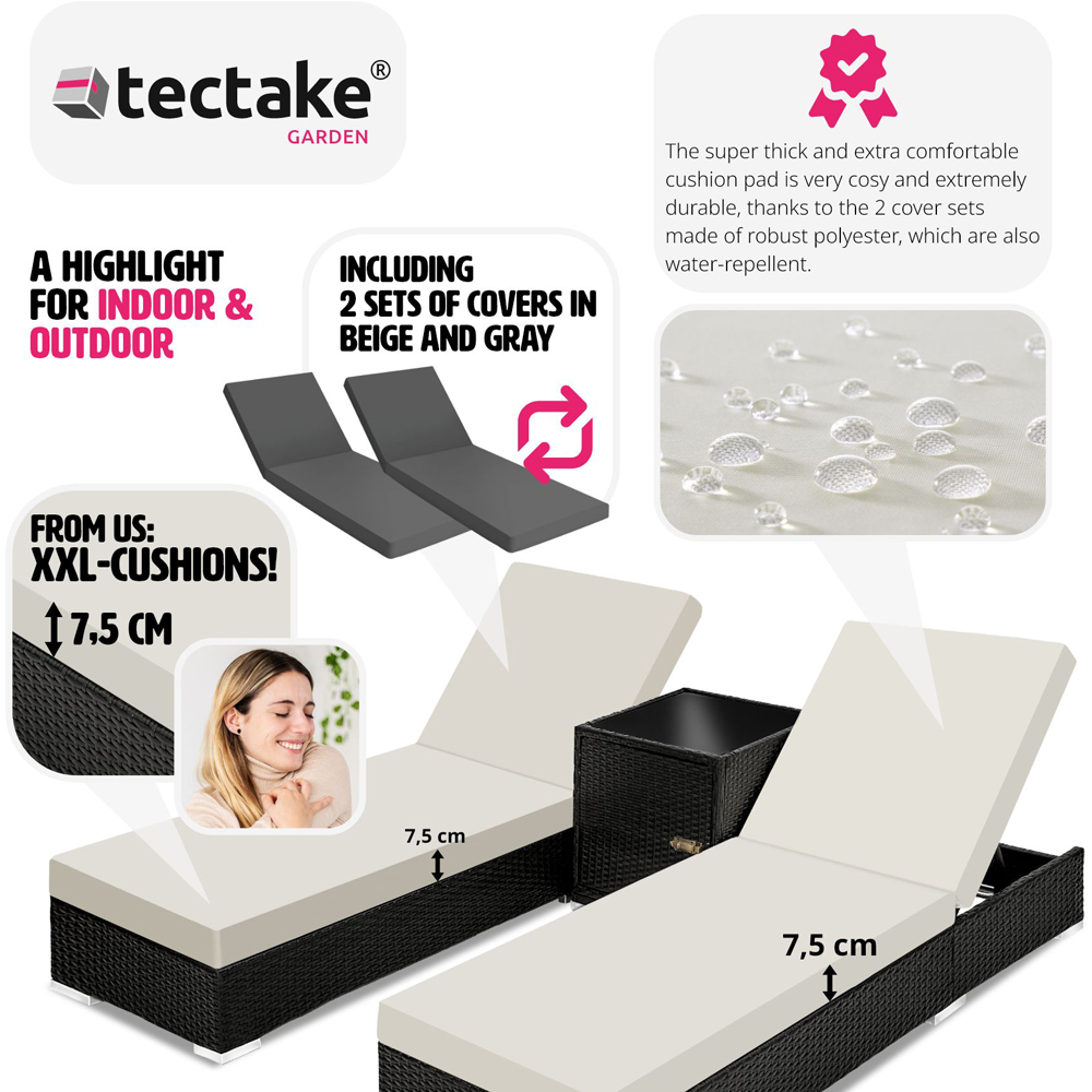 tectake Set of 2 Black Aluminium Sun Lounger with Rain Cover Image 6