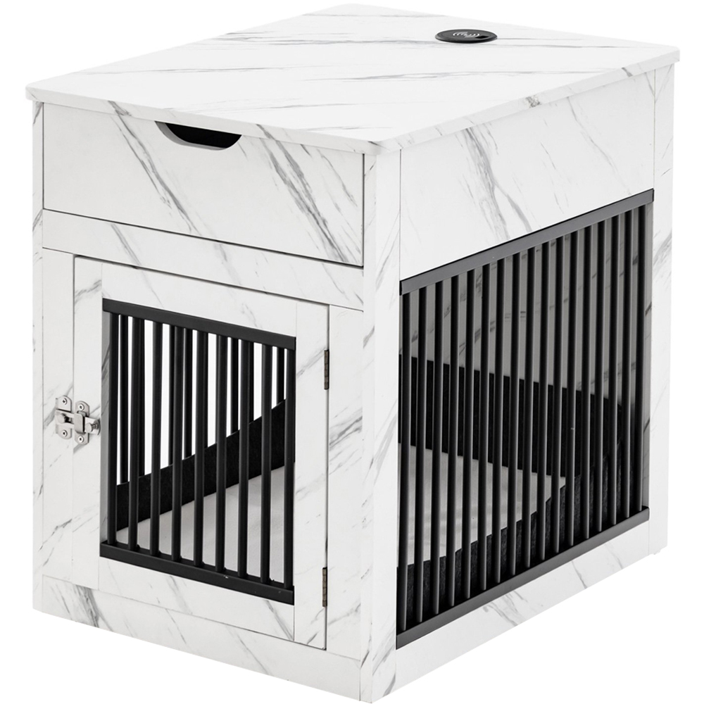 Costway Single Drawer White Dog Crate Side Table with Charger Image 1
