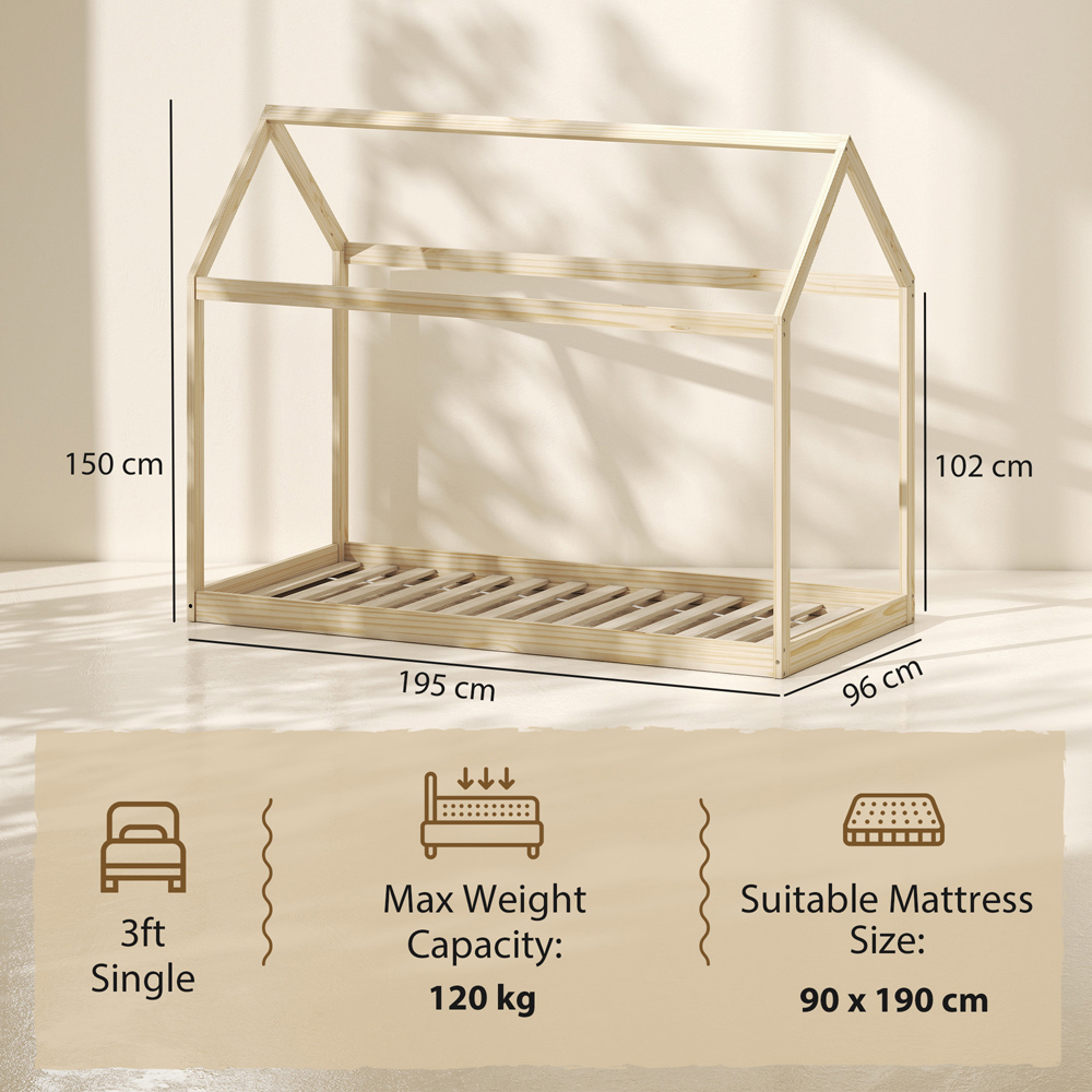 HOMCOM Single Natural Wood Finish Tree House Style Bed Frame Image 8