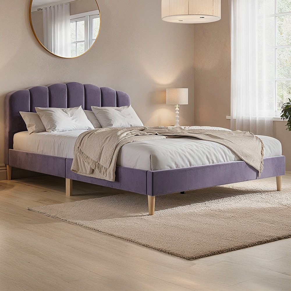 Flair Scallop Double Purple Velvet Bed Frame Image 1