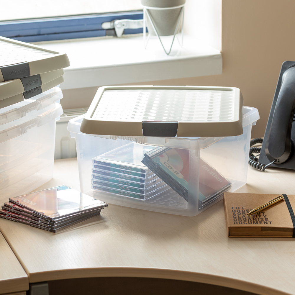 Wham Clip 9L Clear Stone and Slate Grey Square Storage Box with Lid 4 Pack Image 2