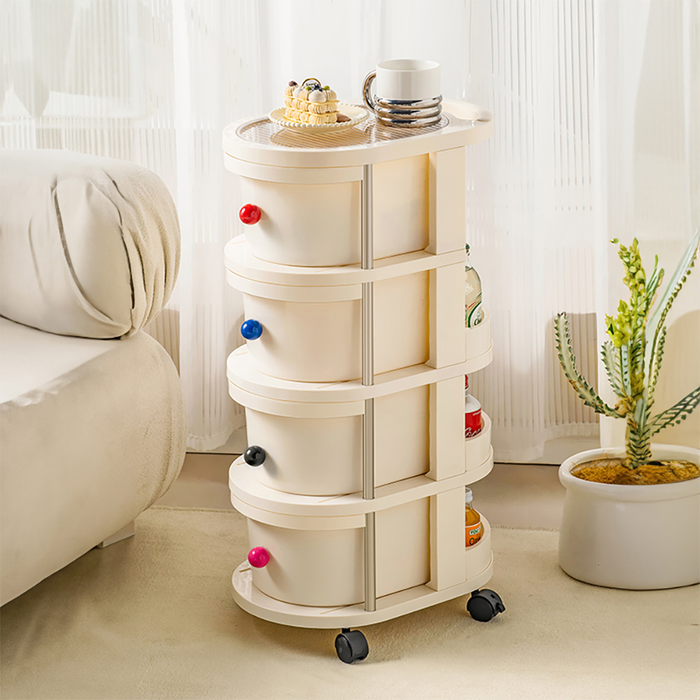 Living and Home 4 Drawer Cream Rolling Storage Cart Image 7