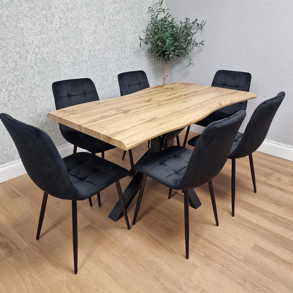 Kosy Koala 6 Seater Velvet Wooden Rectangle Dining Set Black Image 2