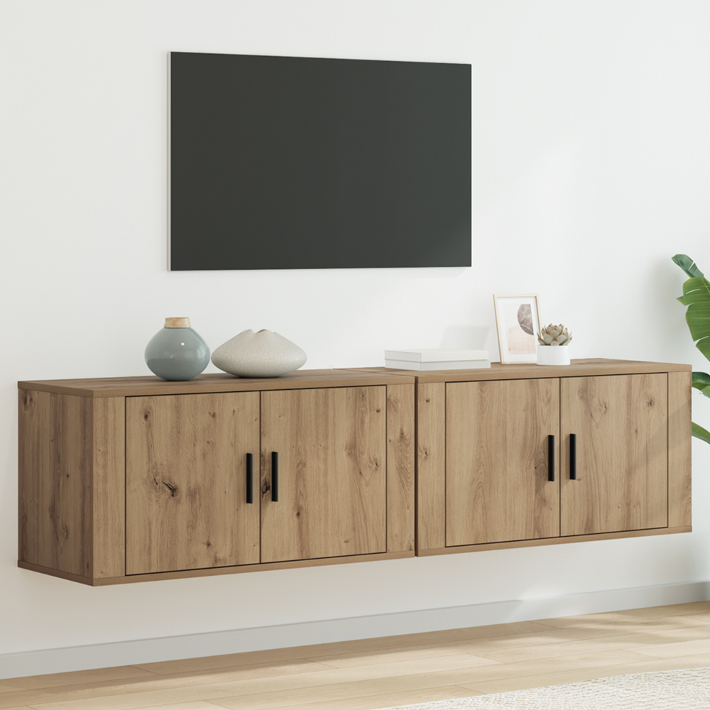 vidaXL 2 Door Artisan Oak Wall Mounted TV Unit Set of 2 Image 1