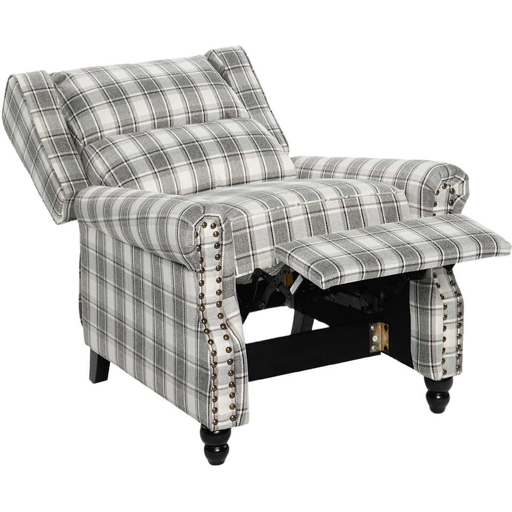 Living and Home Grey Beige Plaid Wingback Recliner Armchair with Adjustable Backrest and Footrest Image 5