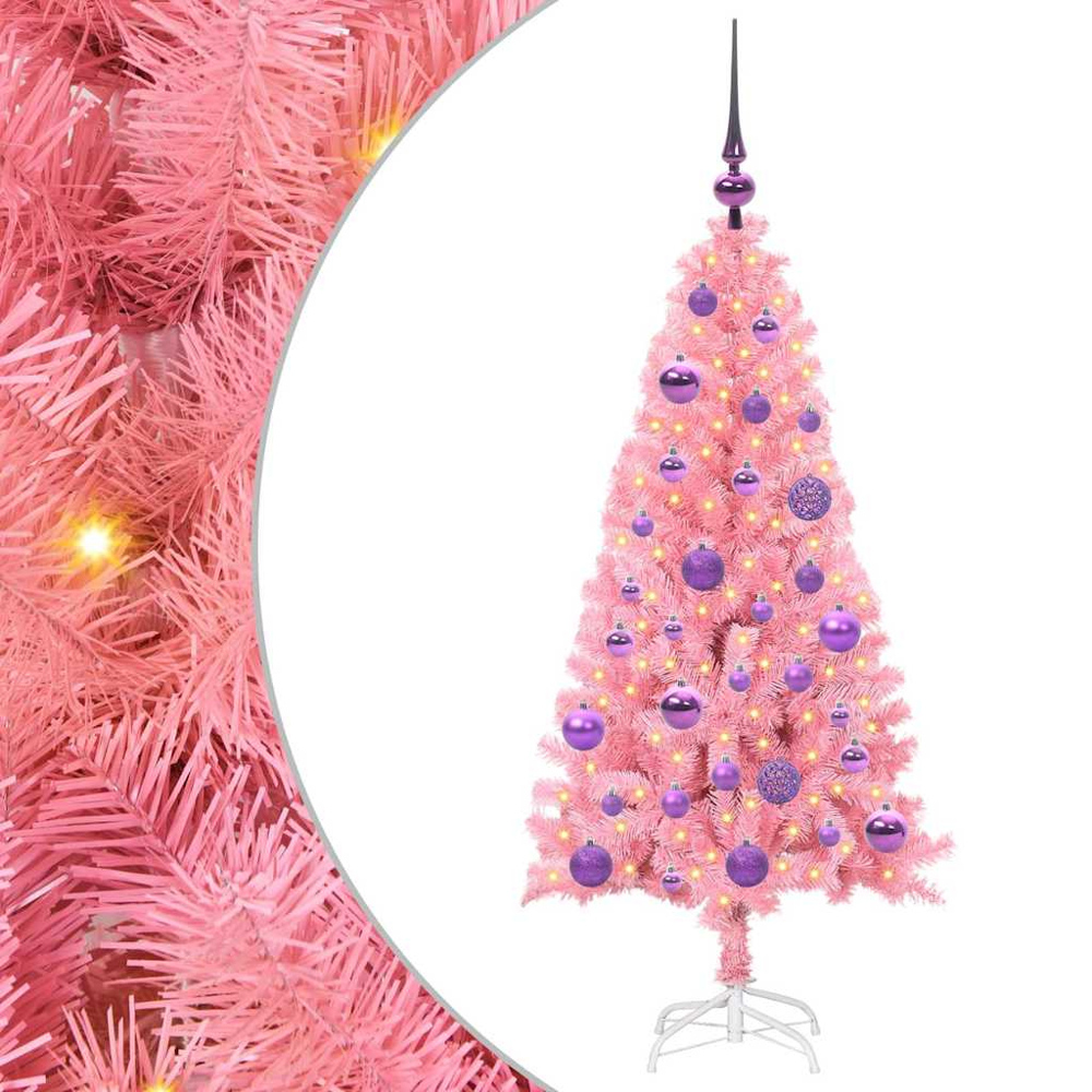 vidaXL Pre-Lit Lilac Bauble Pink Artificial Christmas Tree 5ft Image 6