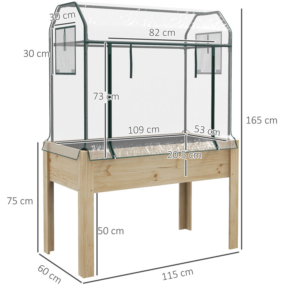 Outsunny Wooden Raised Planter with Greenhouse Cover and Bed Liner 165 x 60 x 115cm Image 8