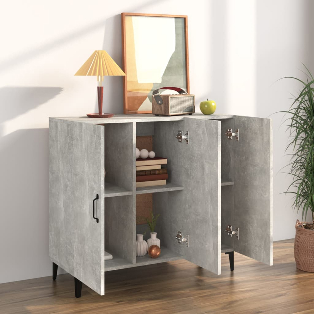 vidaXL 3 Door Concrete Grey Industrial Wooden Sideboard Image 7