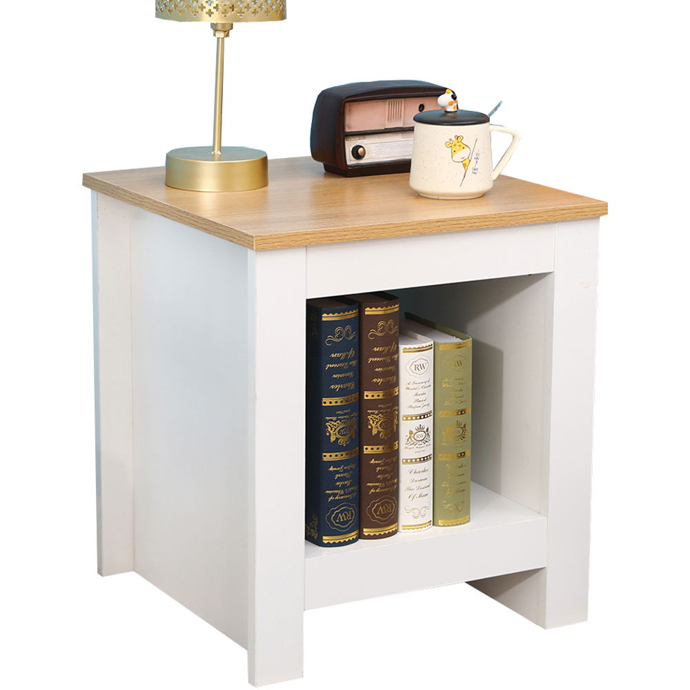 FurnitureHMD Single Shelf White and Oak Effect Wooden Side Table Image 3