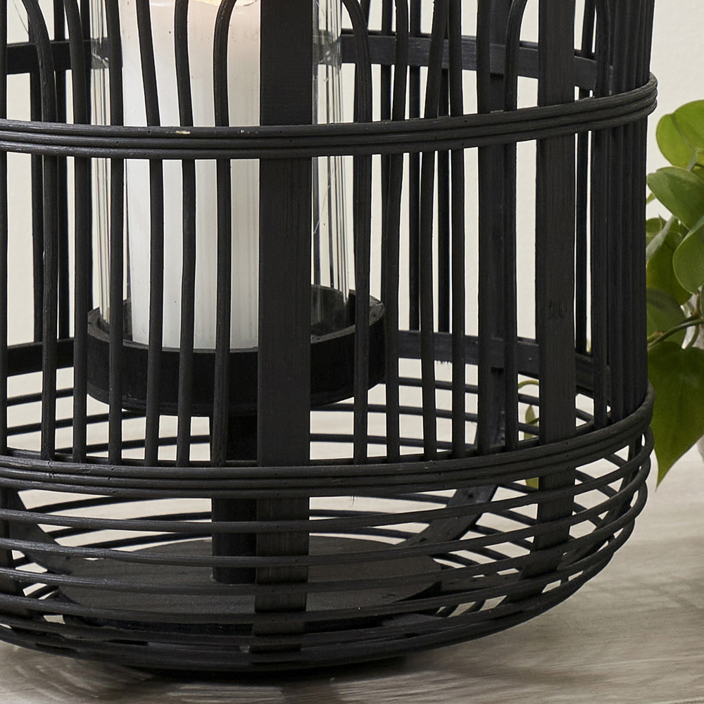 Pacific Lifestyle Black Bamboo and Glass Lantern Large Image 3