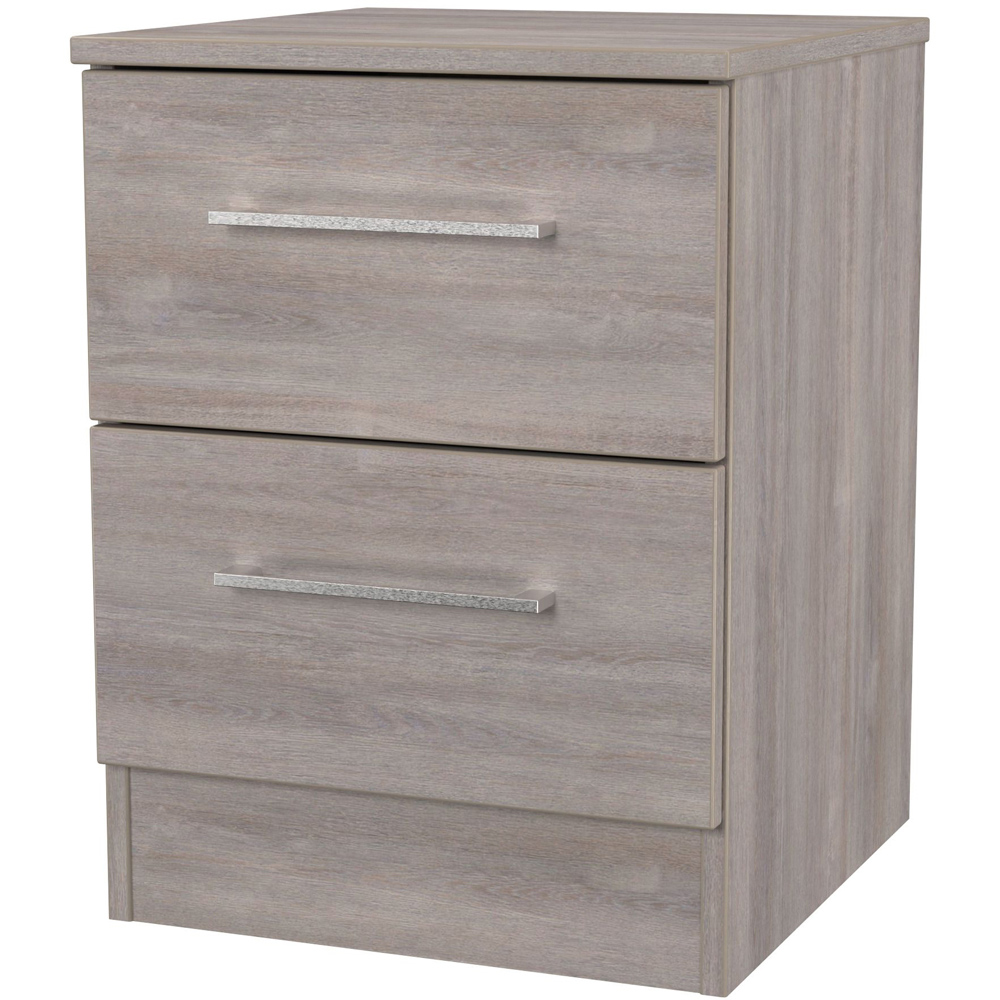 Crowndale Worcester 2 Drawer Grey Oak Compact Bedside Cabinet Ready Assembled Image 3