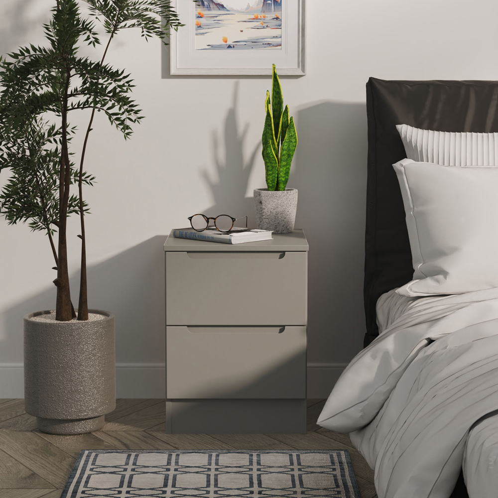 Crowndale Milan 2 Drawer Dusk Grey Compact Bedside Cabinet Ready Assembled Image 7