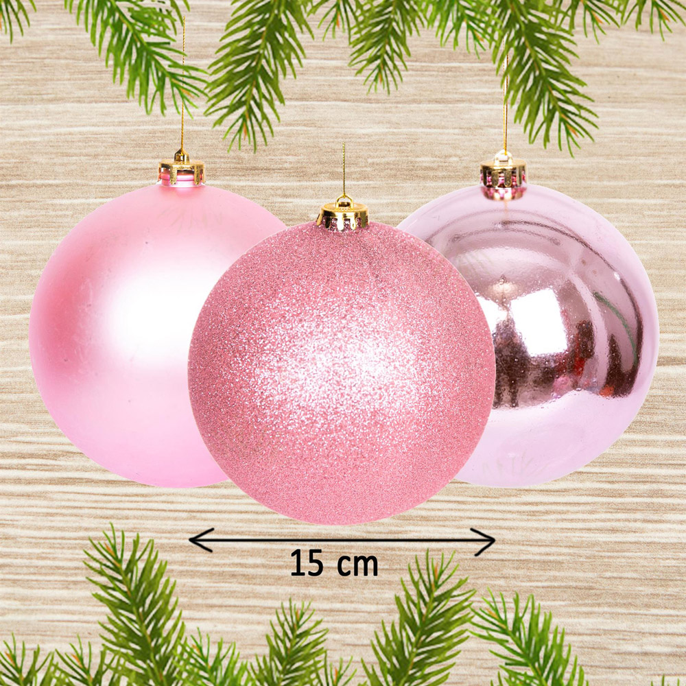 Shatchi Pale 15cm Pink Luxury Bauble 3 Pack Image 3