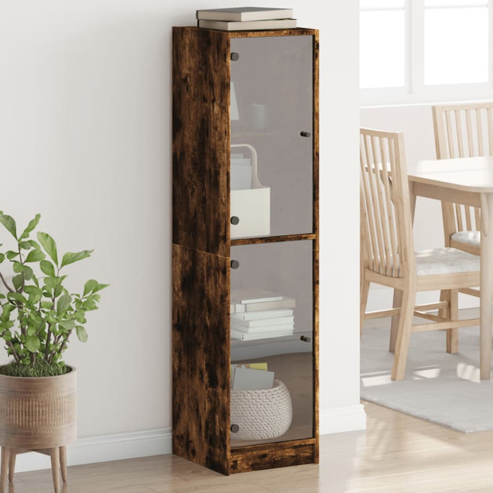 vidaXL 2 Glass Door Smoked Oak Highboard Image 1