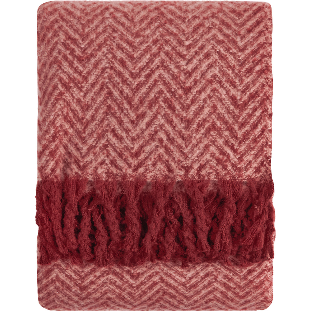 Furn Christmas Tweedie Pink and Burgundy Brushed Herringbone Throw 130 x 180cm Image 1
