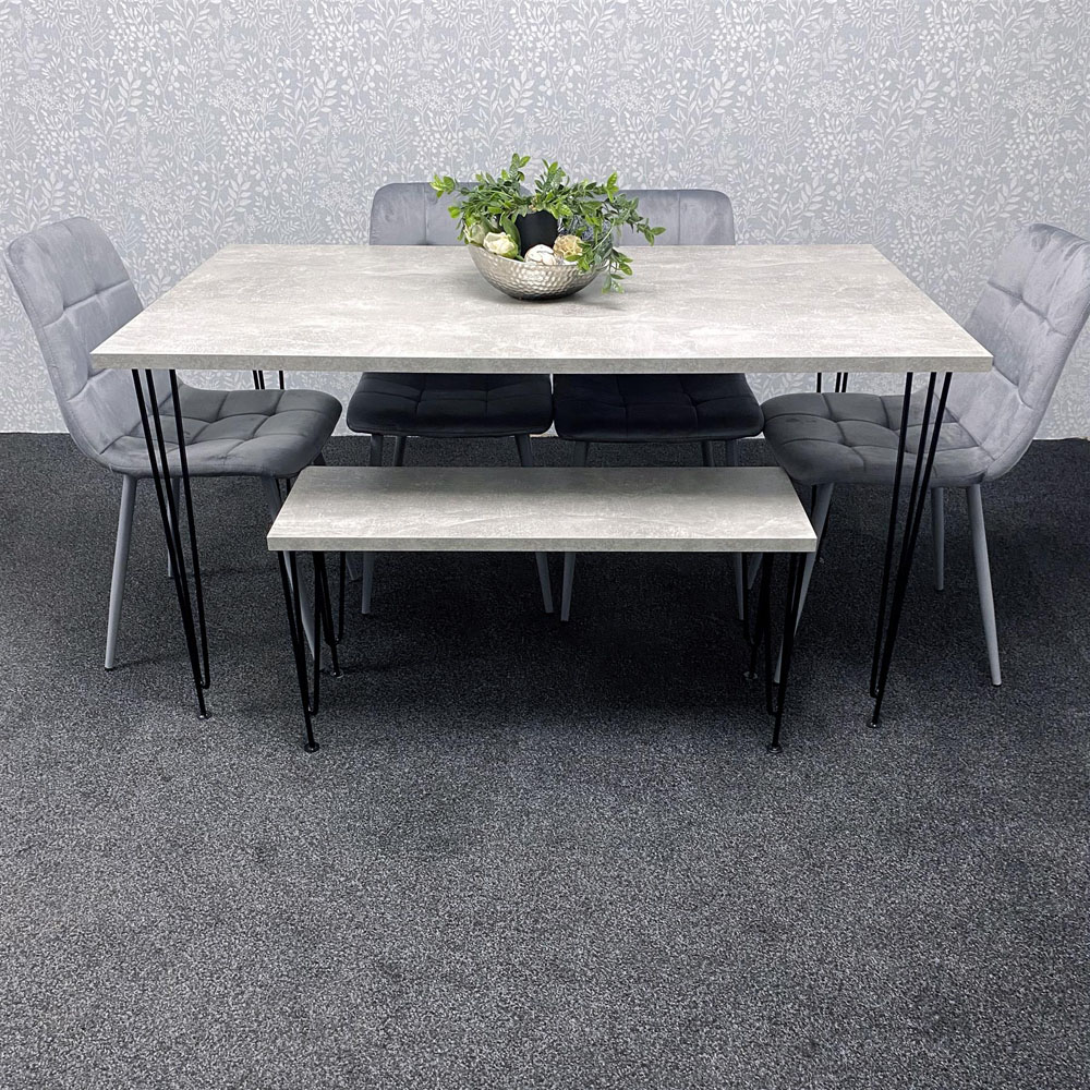 Kosy Koala 6 Seater Grey Velvet Dining Table Set Image 6
