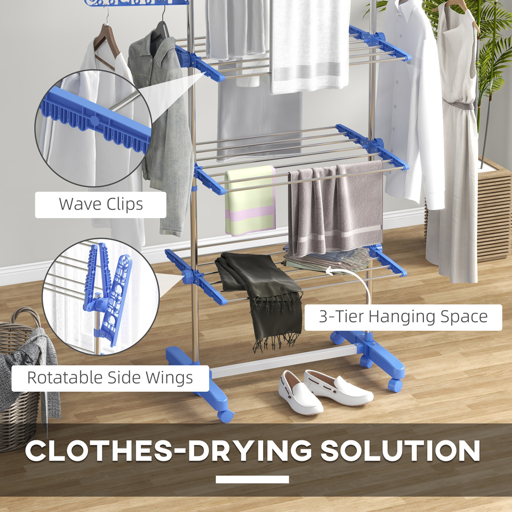 HOMCOM 3-TierBlue Large Stainless Steel Clothes Airer Image 7