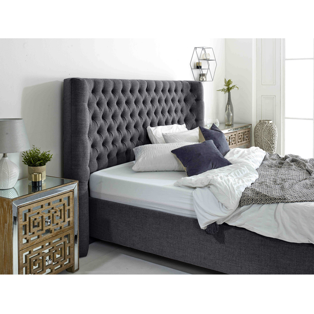 Eleganza Dinah King Size Coal Grampian Fabric Bed Frame with Winged Headboard Image 2