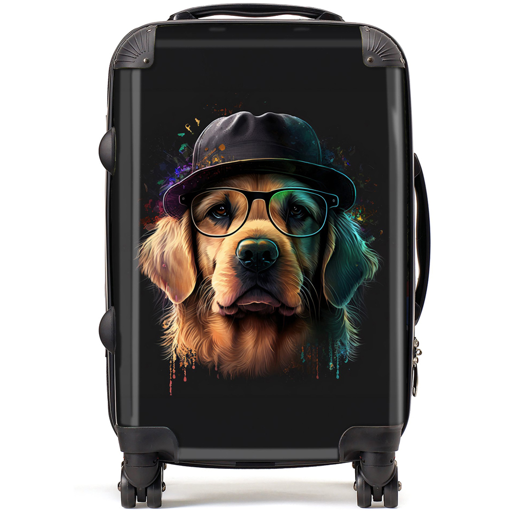 Warren Reed Designer Cabin Splashart Golden Retriever Dog with Glasses Suitcase Image 1
