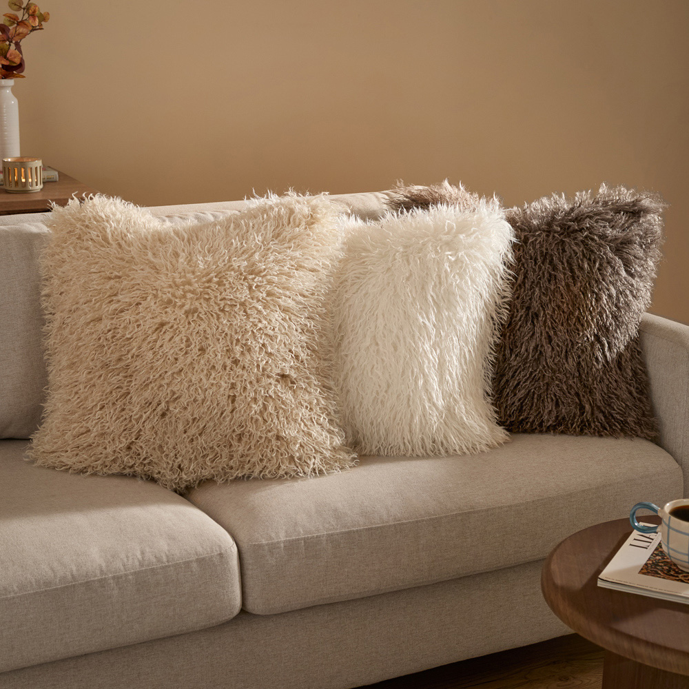 Furn Rowan Mocha Faux Fur Reversible Cushion 50 x 50cm Image 6