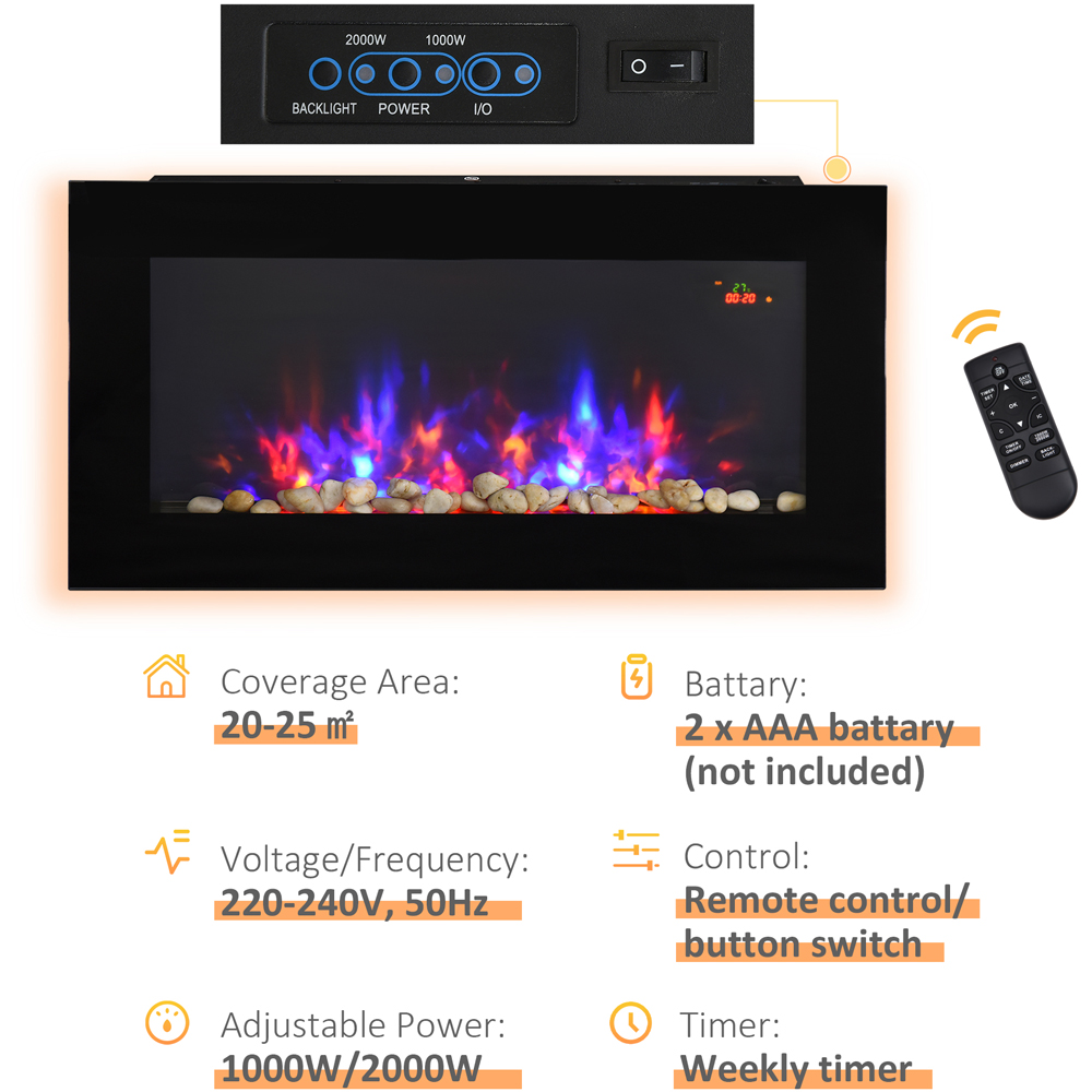 HOMCOM LED Electric Automatic Fireplace with Remote 2000W Image 7