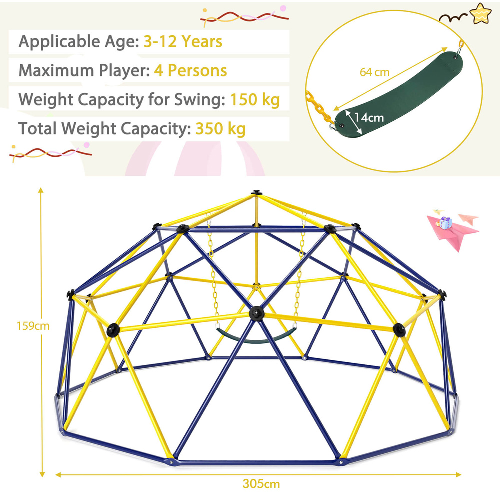 Costway Yellow Kids Climbing Dome and Jungle Gym Playground Set Image 9