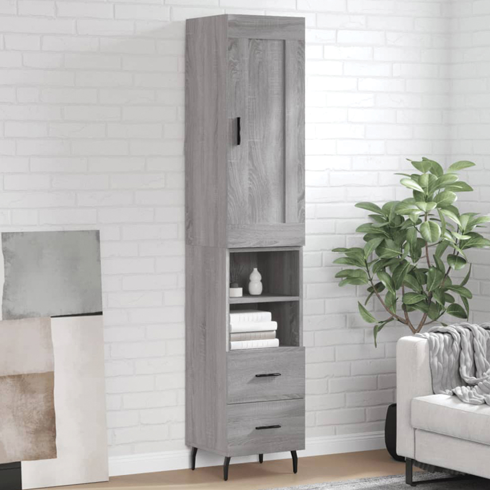 vidaXL Single Door 2 Drawer 2 Shelf Grey Sonoma Highboard Image 1