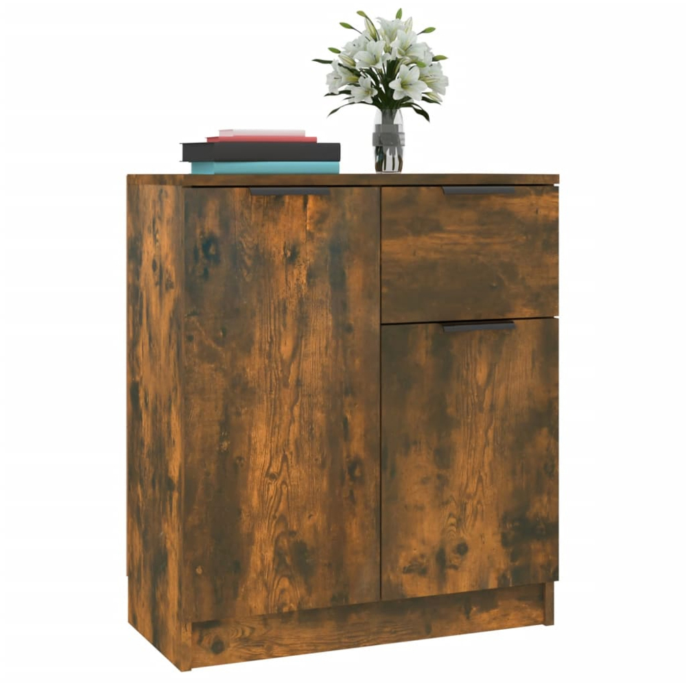 vidaXL 2 Door Single Drawer Smoked Oak Sideboard Image 3