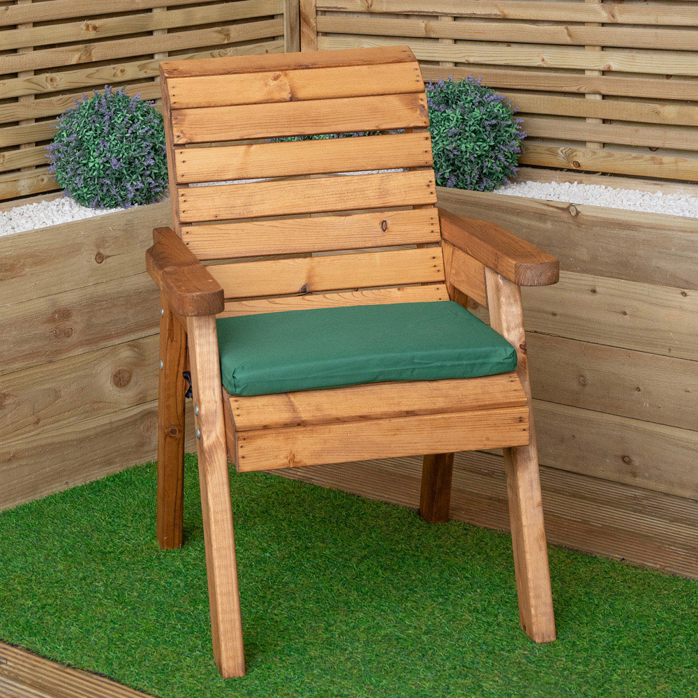 Samuel Alexander Single Seater Green Wooden Garden Chair Cushion Base 52 x 41cm Image 2