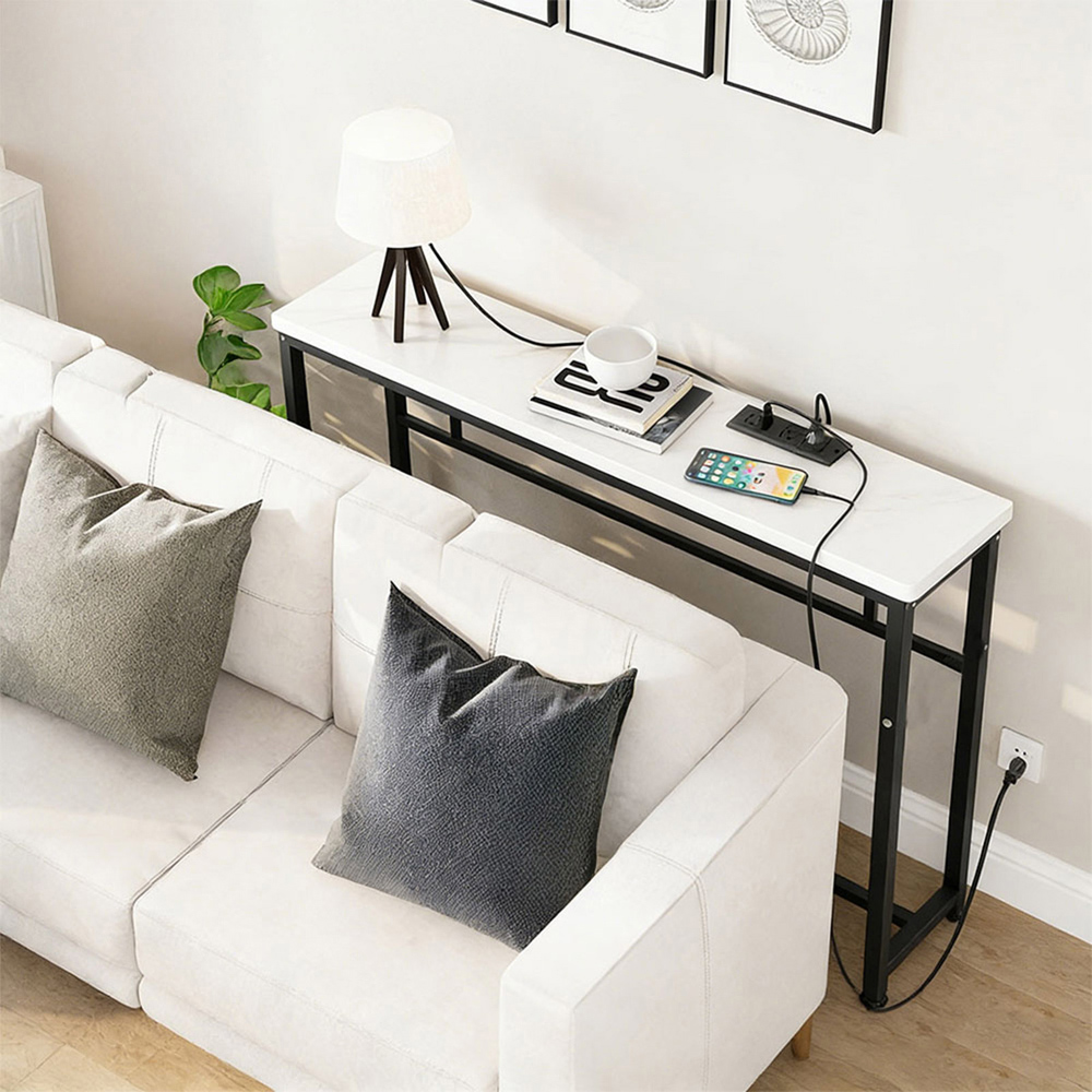 Living and Home White Marble Effect Narrow Console Table Image 7