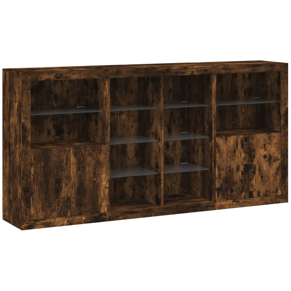 vidaXL 4 Door 12 Shelf Smoked Oak Sideboard with LED Lights Image 2