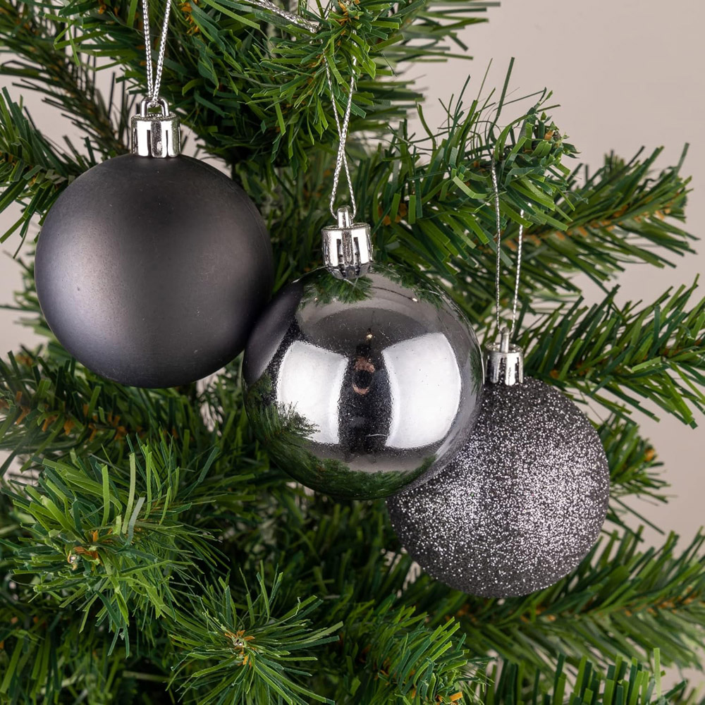 Shatchi 10cm Dark Grey Shatterproof Christmas Baubles 6 Pack Image 2