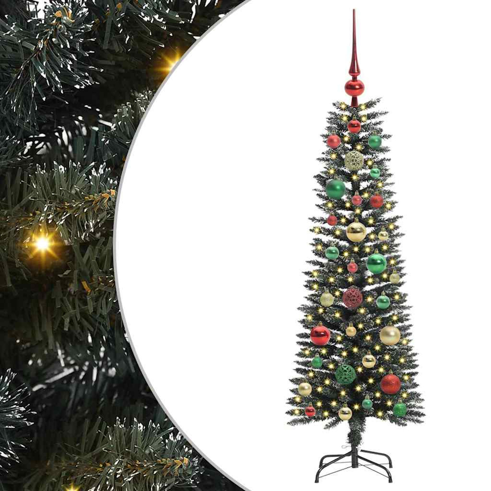 vidaXL Pre-Lit Multicolour Baubles Green Artificial Christmas Tree 4ft Image 2
