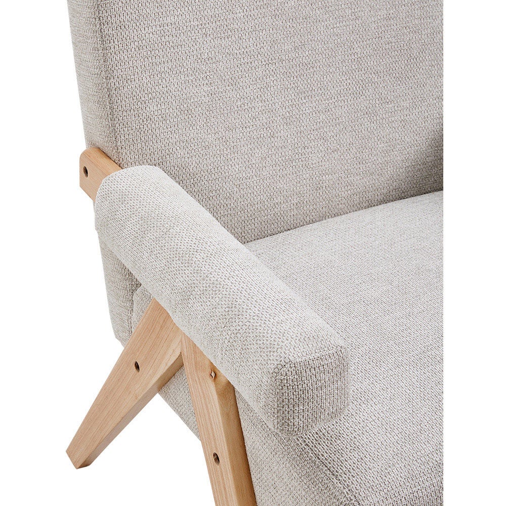 Living and Home Beige Linen Upholstered Wooden Armchair Image 4