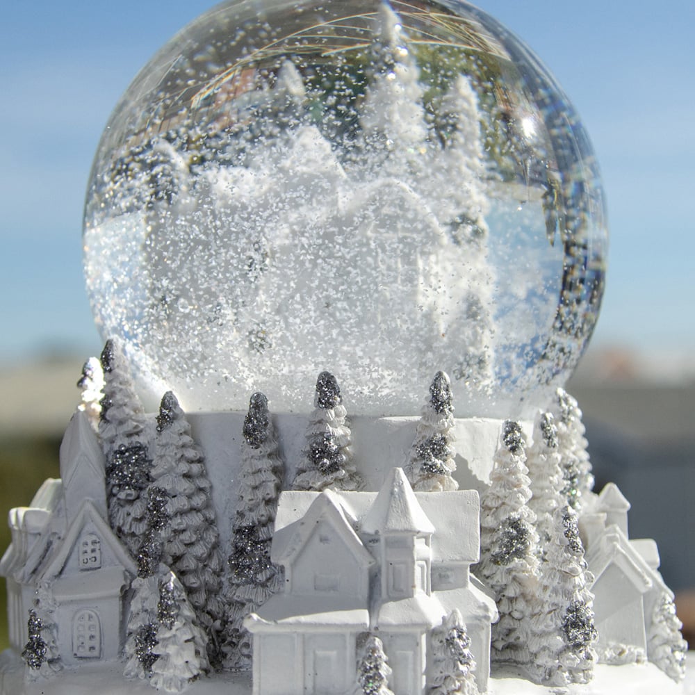 The Christmas Workshop Silver and White Towns Musical Snow Globe Decoration Image 3
