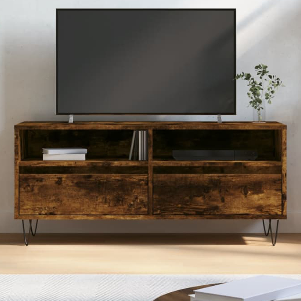 vidaXL 2 Drawer 2 Shelf Smoked Oak TV Cabinet Image 1