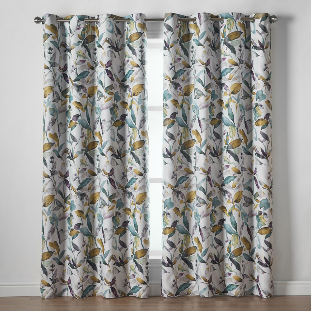 Alan Symonds Green Watercolour Blackout Ring Top Eyelet Curtains 168 x 137cm Image 1