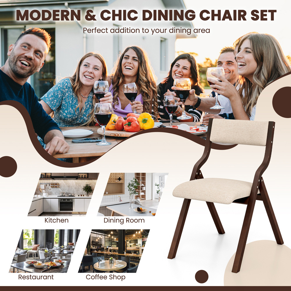 Costway Set of 2 Beige Foldable Dining Chairs Image 7